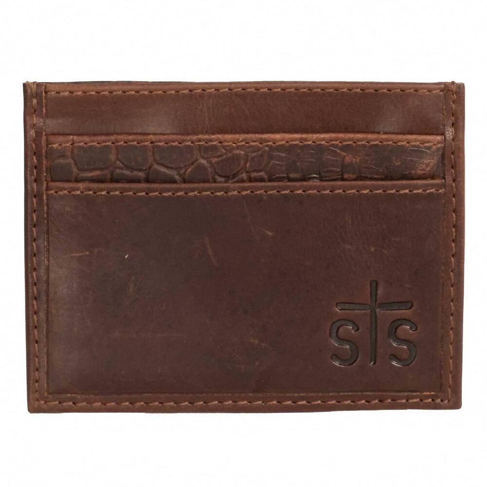 NEW STS RANCHWEAR men's croc card wallet in brown